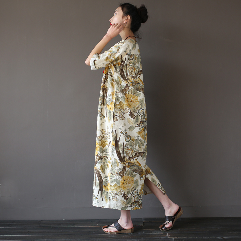 Vintage-Chinese-style-Flower-print-Women-Long-Dress-Cotton-Linen-Loose-Casual-Summer-Maxi-Dress-Bran-32647297778