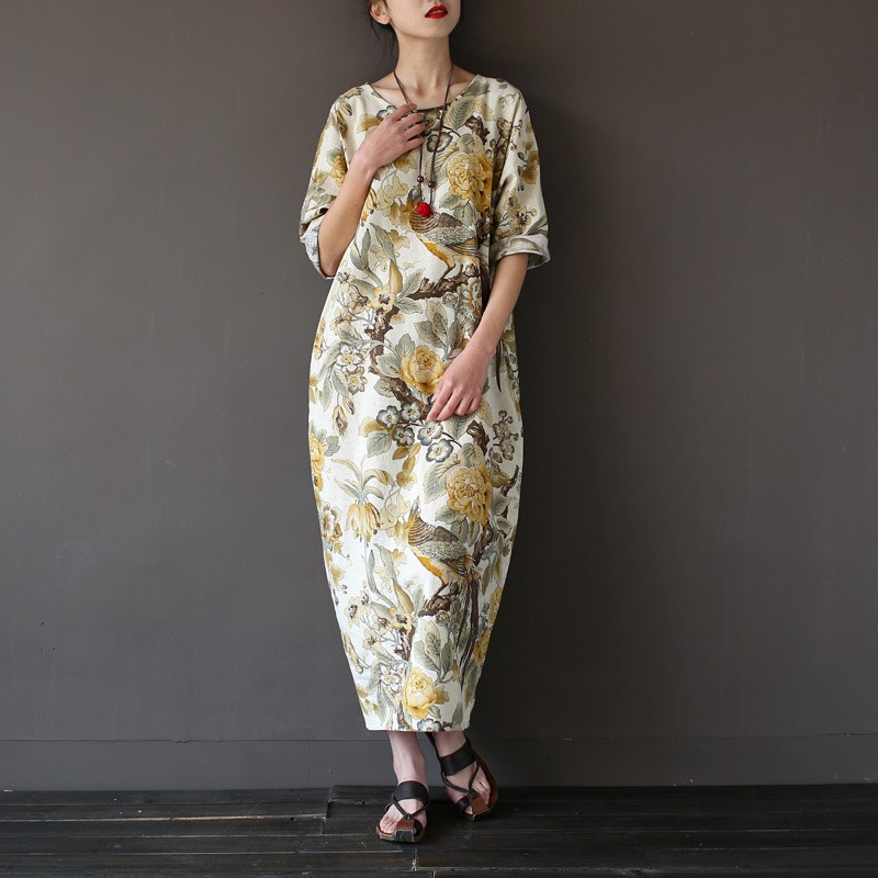 Vintage-Chinese-style-Flower-print-Women-Long-Dress-Cotton-Linen-Loose-Casual-Summer-Maxi-Dress-Bran-32647297778