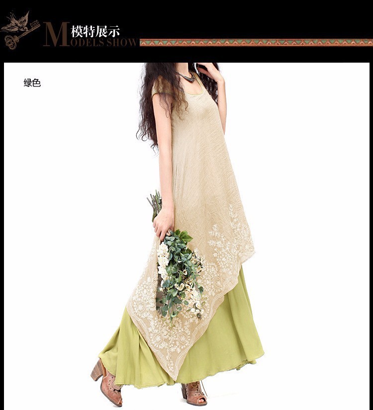 Vintage-long-green-beige-patchwork-asymmetrical-maxi-one-piece-dress-for-women-summer-bohemian-boho--32388482550