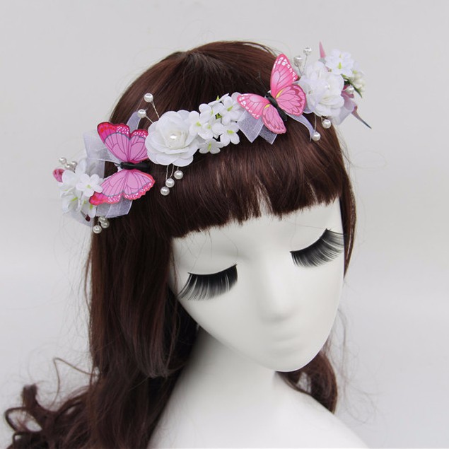 Wedding-Bridal-Hair-Flower-Crowns-Handmade-Pearl-Flower-Wreath-Woman-Girls-Butterfly-Flower-Garland--32661727760