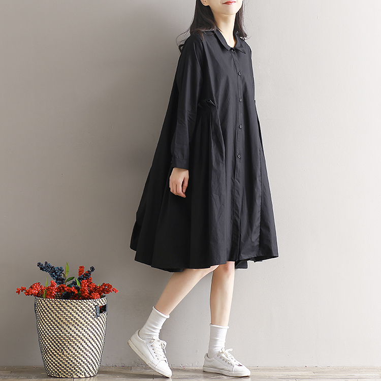 White-Black-Color-Shirt-Dress-Spring-Autumn-New-Women-Literary-Loose-Long-Sleeve-Pleated-Plus-Size-D-32787254614