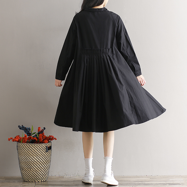 White-Black-Color-Shirt-Dress-Spring-Autumn-New-Women-Literary-Loose-Long-Sleeve-Pleated-Plus-Size-D-32787254614