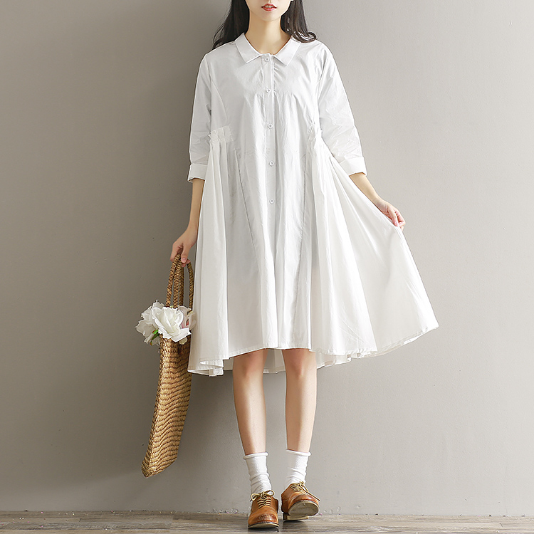 White-Black-Color-Shirt-Dress-Spring-Autumn-New-Women-Literary-Loose-Long-Sleeve-Pleated-Plus-Size-D-32787254614