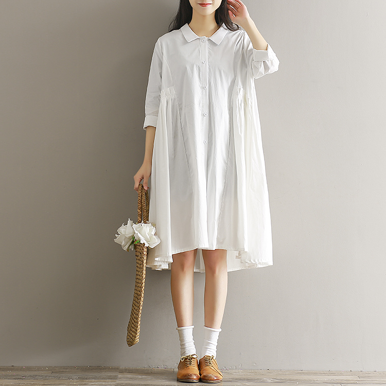 White-Black-Color-Shirt-Dress-Spring-Autumn-New-Women-Literary-Loose-Long-Sleeve-Pleated-Plus-Size-D-32787254614