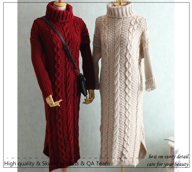 Wide-Bust-105cm-High-Collar-Pull-Over-Woolly-Sweater-Dress-Women-Large-size-Outerwear-Knitting-Long--32778533955