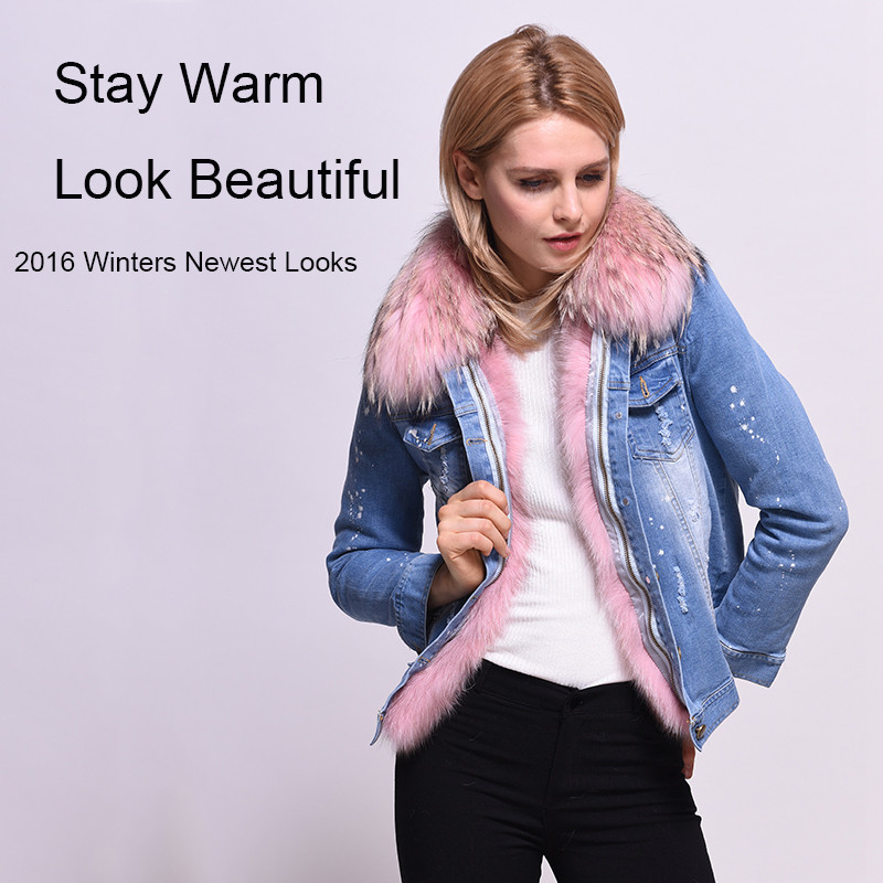 Winter-Jacket-Women-2017-Ladies-Real-Fox-fur-Lined--Denim-Jeans-Jackets-Winter-Pink-Fur-Lines-Free-S-32709641769