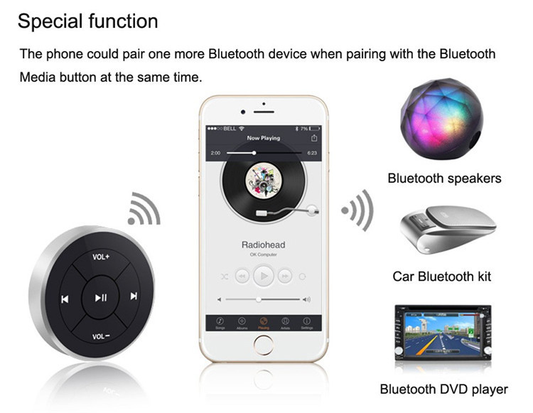 Wireless-Bluetooth-Media-Remote-steering-wheel-remote-mobile-mp3-music-play-for-car-motorcycle-bike--32687922963