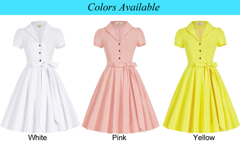 Women-50s-Vintage-Dress-Summer-Style-2017-Short-Sleeve-Lapel-Collar-Pink-Yellow-White-Short-Retro-Pi-32730576419