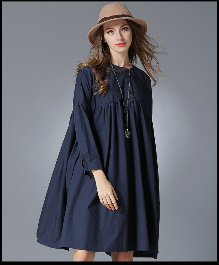 Women-Autumn-Big-Size-Clothing-Blue-Long-Sleeve-Pleated-Swing-Babydoll-Oversize-Shirt-Dress-xl-4xl-32723818193