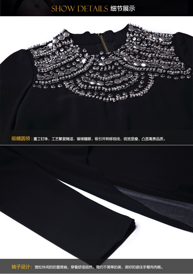 Women-Black-Long-Sleeve-Mock-Neck-Asymmetrical-Embellished-Dress-Size-S-5XL-32577731764