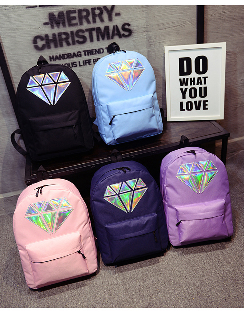 Women-Canvas-Backpack-School-Bags-Holographic-Silver-Diamond-Solid-Teenage-Girls-Female-Men-Laptop-S-32659574067