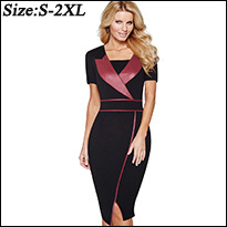 Women-Casual-Wear-To-Work-Office-Sheath-Fitted-Pencil-Dress-Autumn-Elegant-Classy-V-Neck-Patchwork-B-32729572519