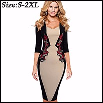 Women-Casual-Wear-To-Work-Office-Sheath-Fitted-Pencil-Dress-Autumn-Elegant-Classy-V-Neck-Patchwork-B-32729572519