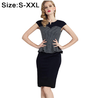 Women-Colorblock-Round-Neck-Half-Sleeve-Bodycon-casual-Office-work-business-Pencil-Bandage-womens-Pa-32659235656