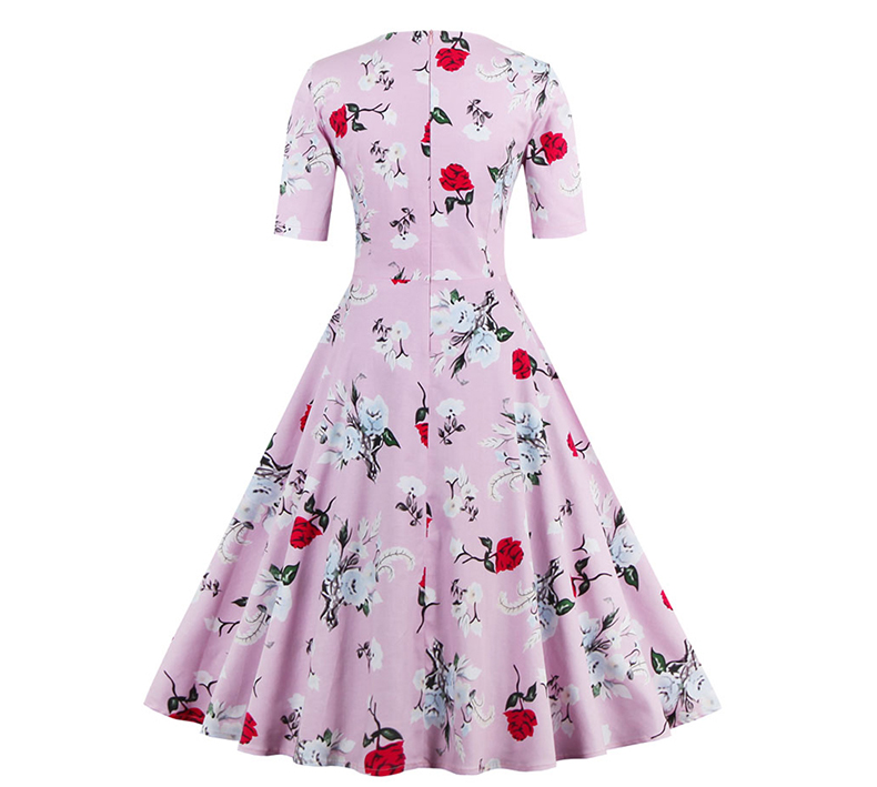 Women-Cotton-Vintage-Dress-50s-Print-Floral-Summer-Casual-Party-Short-Sleeve-Audrey-Retro-Rockabilly-32780297008