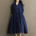 Women-Dress-Plus-Size-Women-Clothing-Loose-Vertical-Stripe-Spring-Dress-Squarre-Collar-Three-Quarter-32540103716