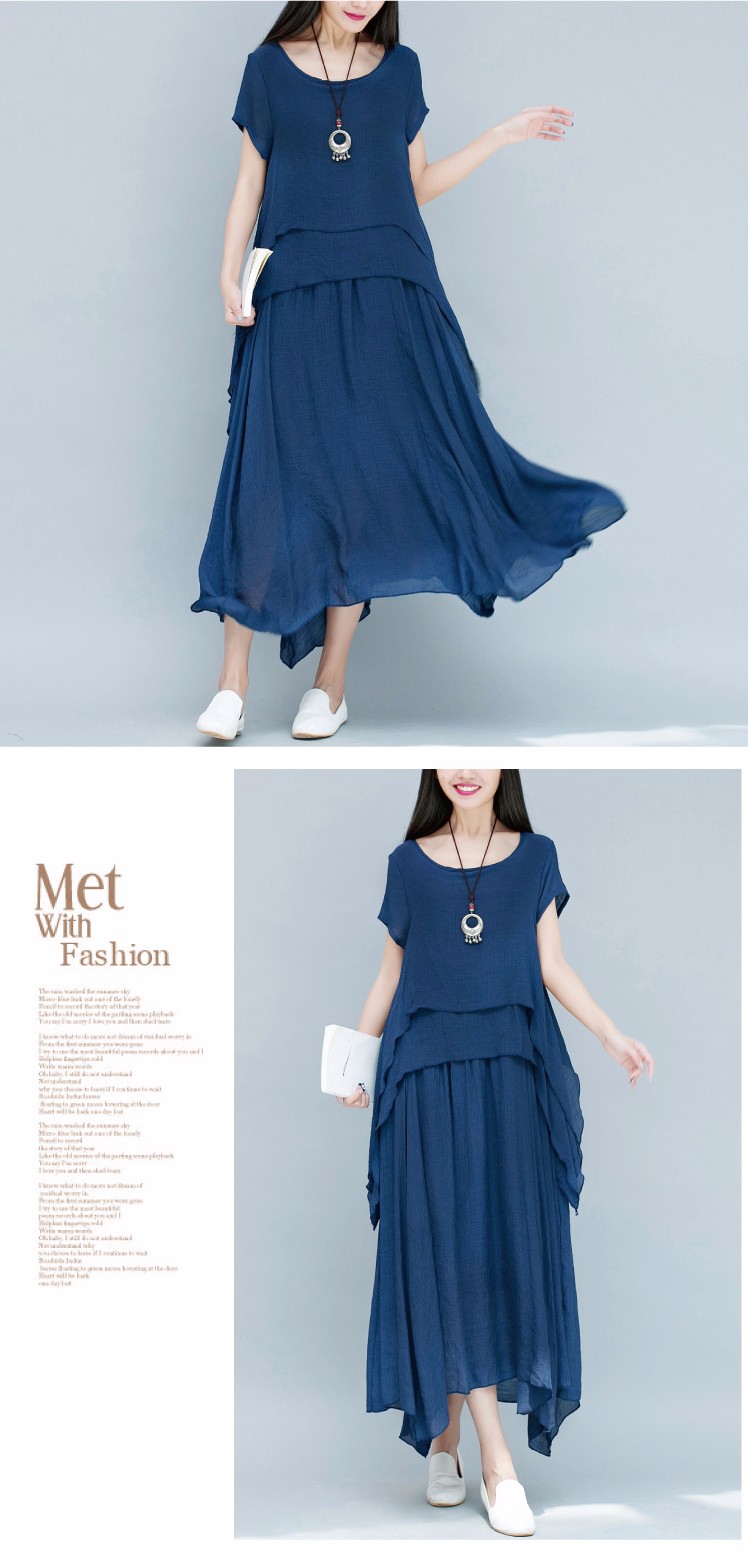 Women-Dress-Short-Sleeve-O-Neck-Cotton-Linen-Dress-Solid-Color-Casual-Loose-Long-Dress-Plus-Size-Wom-32693827806