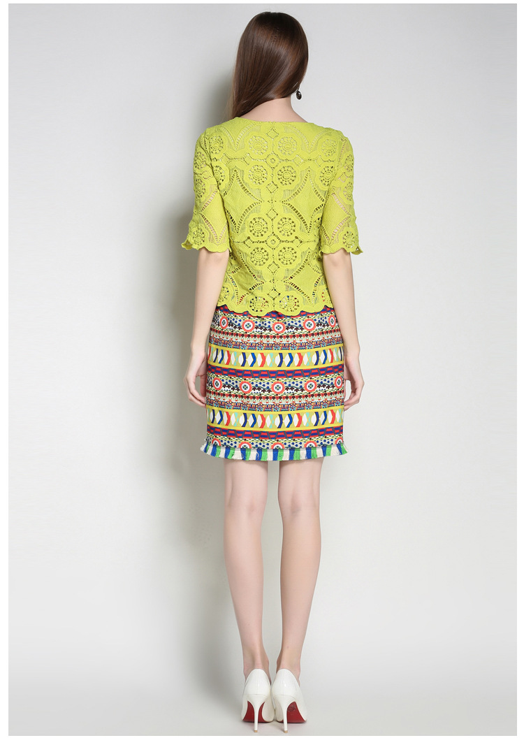 Women-Ethical-Green-Lace-Dress-Pieced-Tribe-Pattern-Printed-Fringe-Trim-12-Sleeve-Shift-Dresses-Plus-32784430333