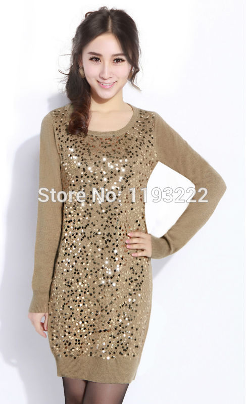 Women-Lady-Sexy-Sequins-BlingBling-O-Neck-Bodycon-Knitted-Knitwear-Sweater-Dress-Mini-Dress-32300814923