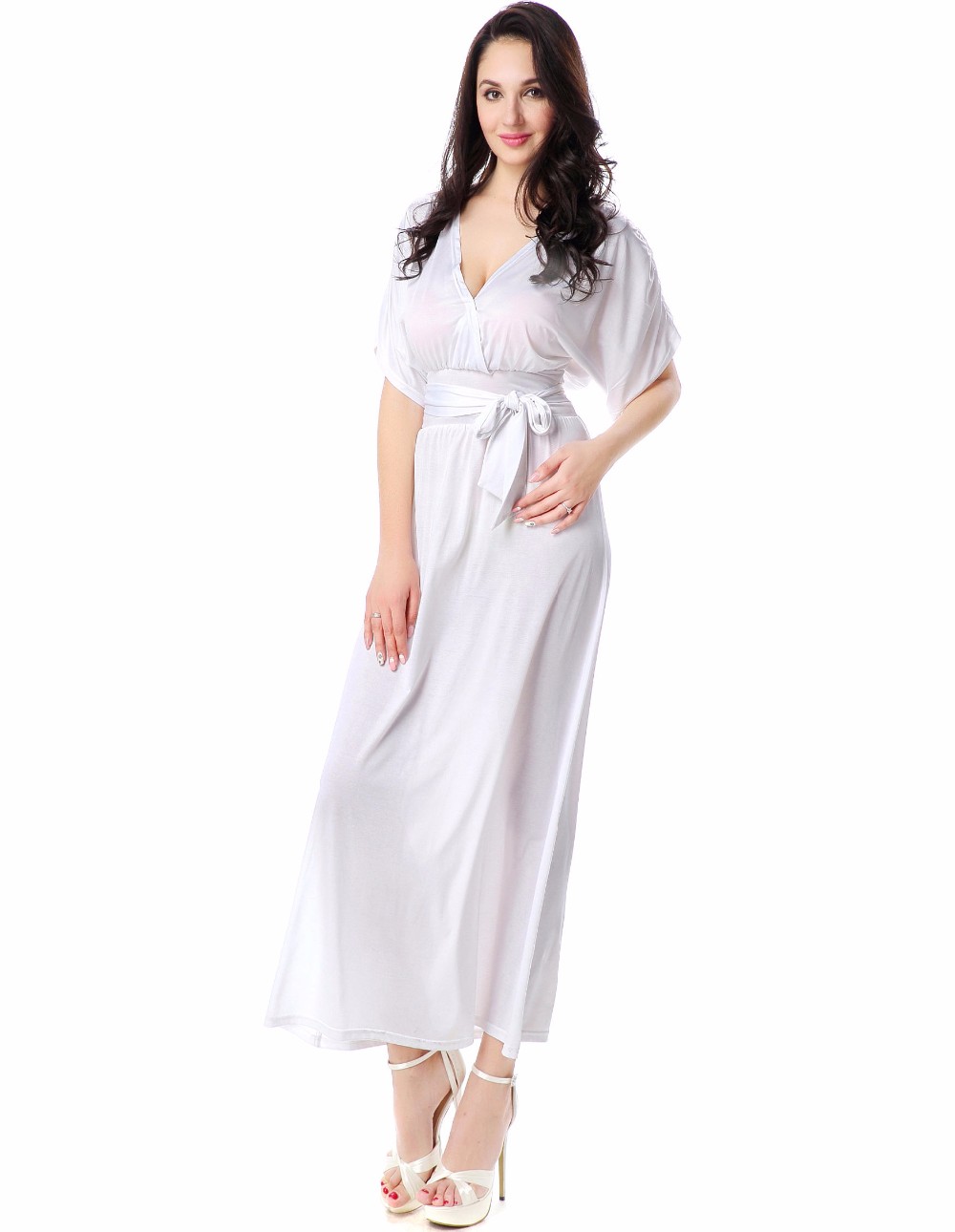 Women-Sumer-beach-dress-V-Neck-Short-Sleeve-Solid-Plus-Size-6XL-Empire-Ankle-Length-Dresses-32698579773