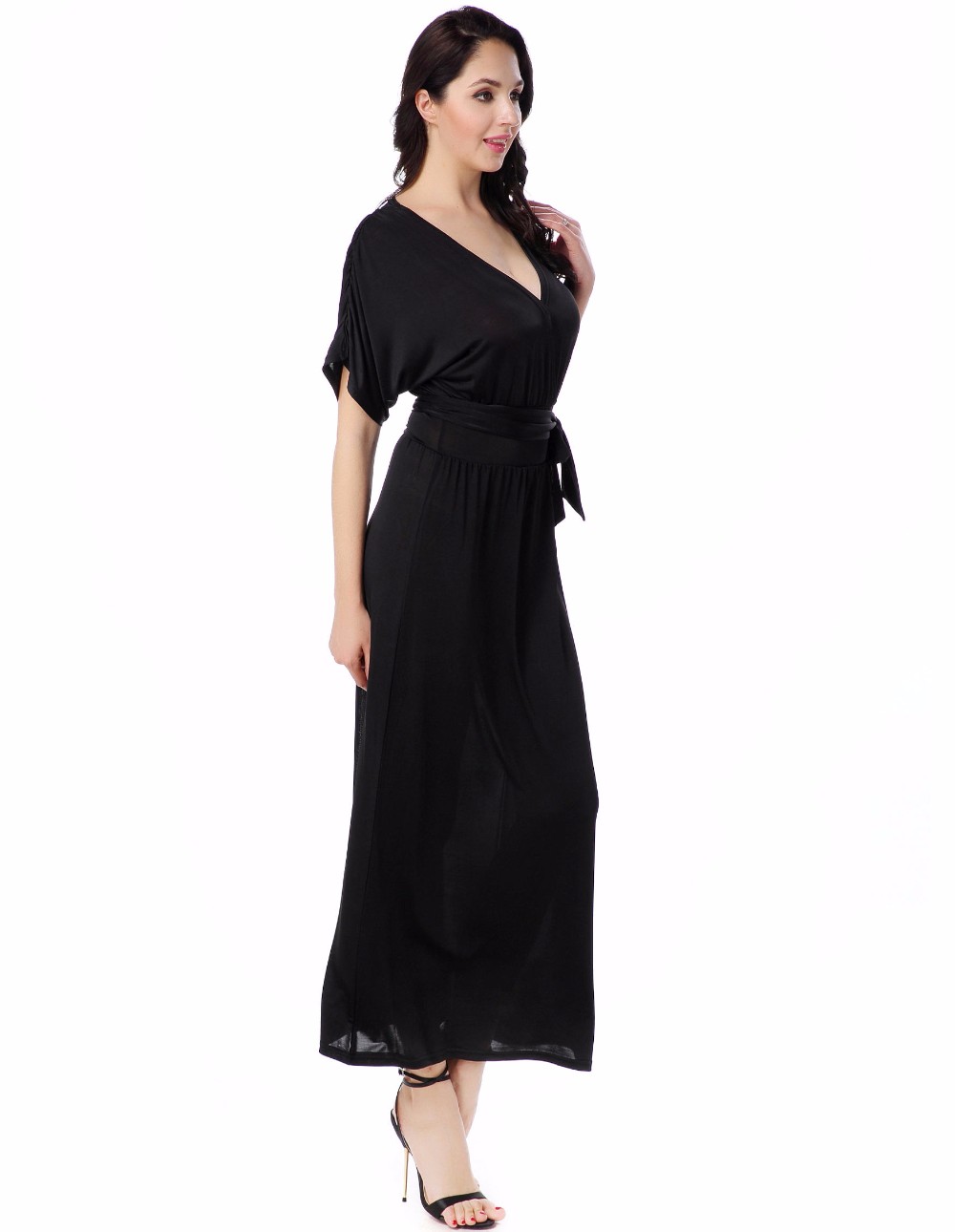 Women-Sumer-beach-dress-V-Neck-Short-Sleeve-Solid-Plus-Size-6XL-Empire-Ankle-Length-Dresses-32698579773