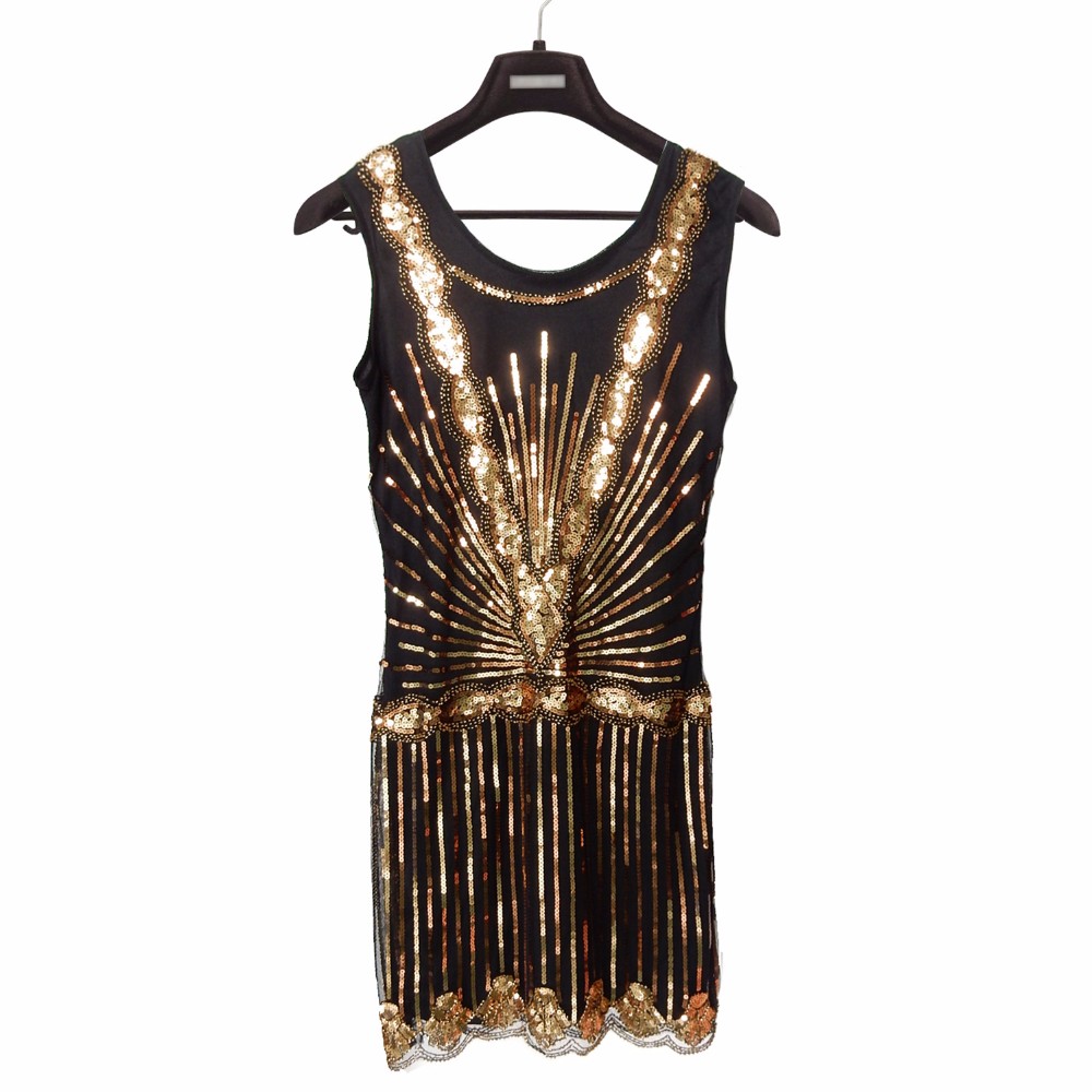 Women-Vintage-Inspired-Shining-Black-Gold-1920s-Beading-Sequin-Art-Deco-Gatsby-Flapper-Dress-Sleevel-32741291402