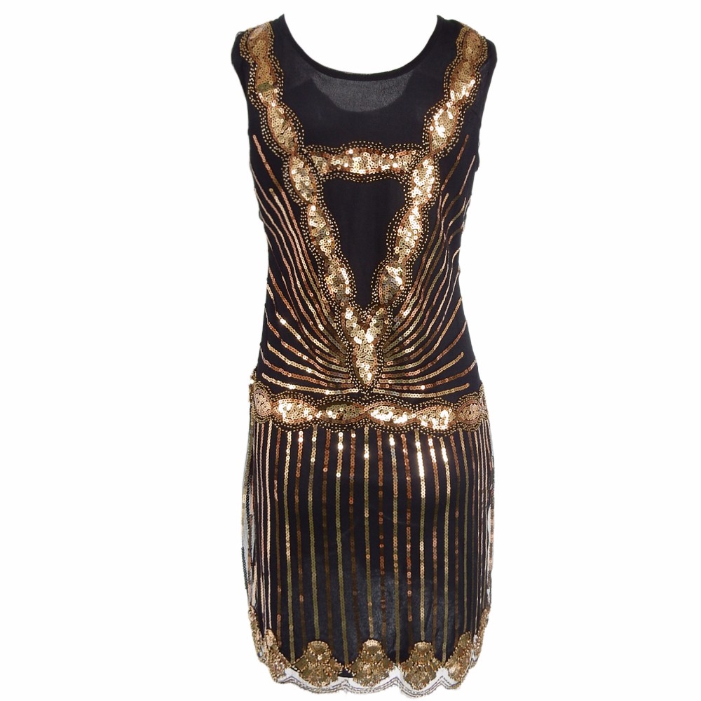 Women-Vintage-Inspired-Shining-Black-Gold-1920s-Beading-Sequin-Art-Deco-Gatsby-Flapper-Dress-Sleevel-32741291402