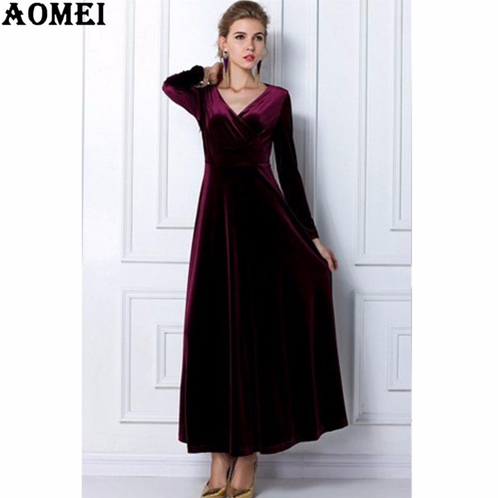 Women-Wine-Redding-Fits-Flared-Dresses-Velvet-Warm-Dress-XXL-3XL-Dresses-Plus-size-Winter-Ankle-Leng-1578742598