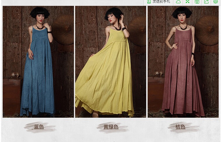 Women-fashion-solid-colors-cotton-linen-Bohemian-beach-long-dress-sleeveless-spaghetti-strap-big-swi-32329749373