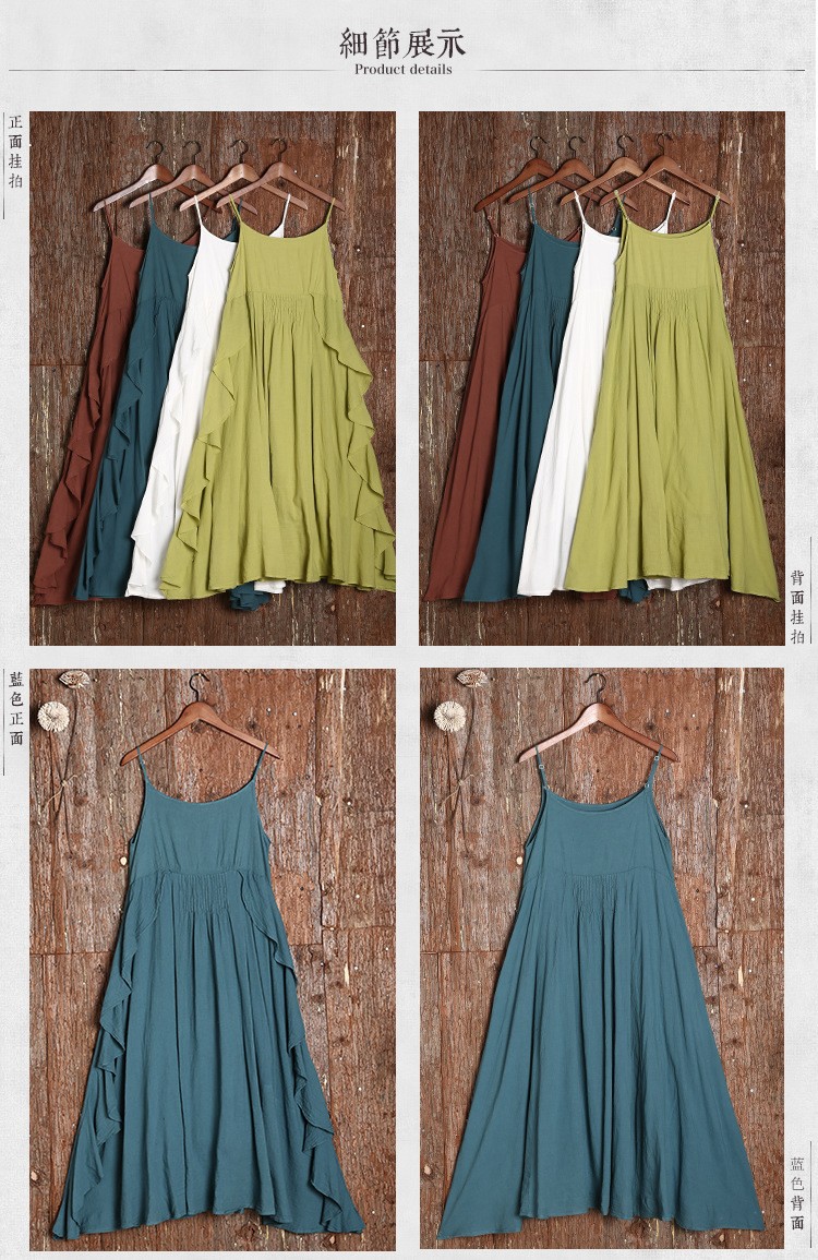 Women-summer-cotton-linen-big-swing-ankle-length-long-dresses-sleeveless-spaghetti-strap-Bohemian-be-32324295043