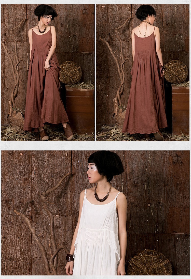 Women-summer-cotton-linen-big-swing-ankle-length-long-dresses-sleeveless-spaghetti-strap-Bohemian-be-32324295043