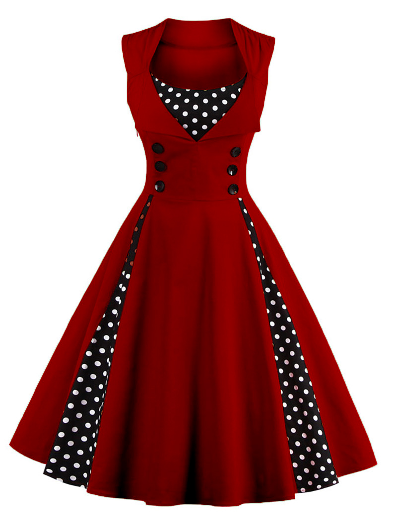 Women39s-Cotton-Vintage-Dress-50s-Dot-Summer-Casual-Evening-Party-Sleeveless-Ukraine-Patchwork-Rocka-32781068703