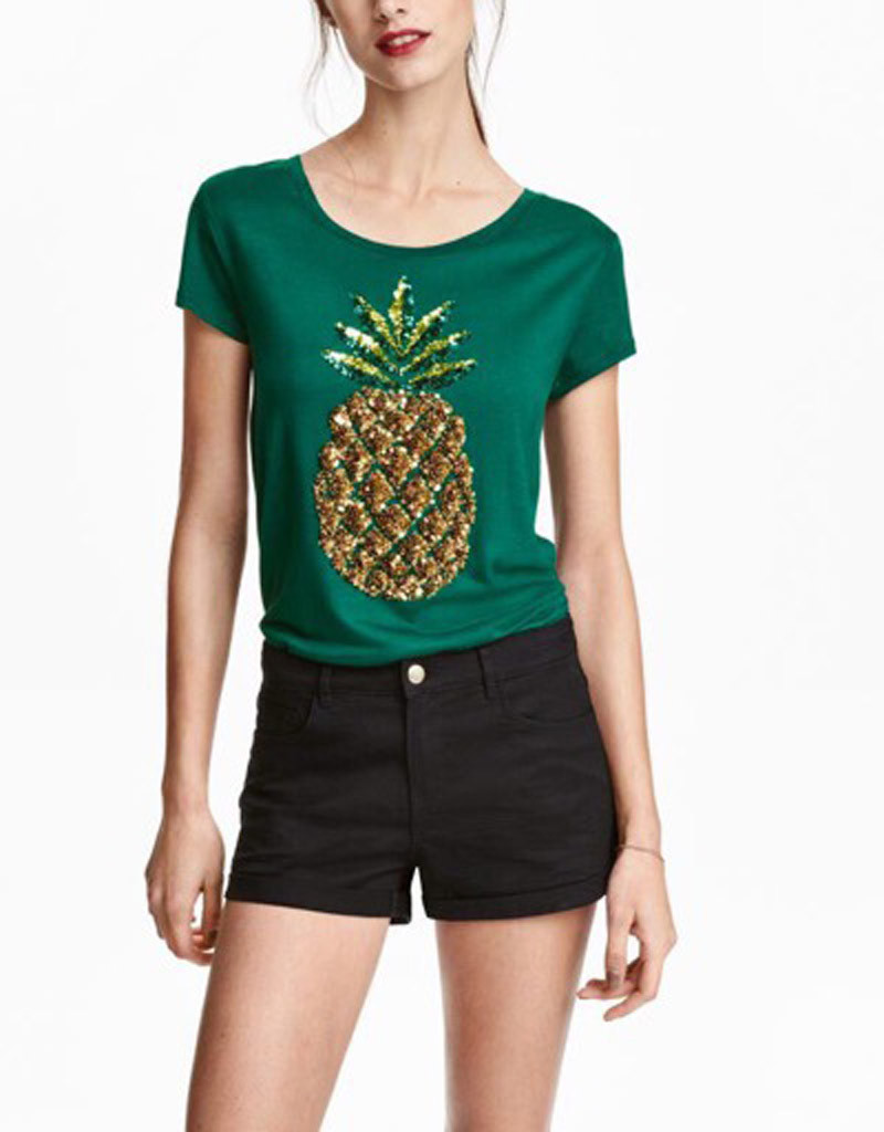 Women39s-Fashion-Sequined-3D-Pineapple-T-Shirt-Summer-Ladies-Casual-Short-Sleeve-Tops-Tees-Green-Sli-32693531603