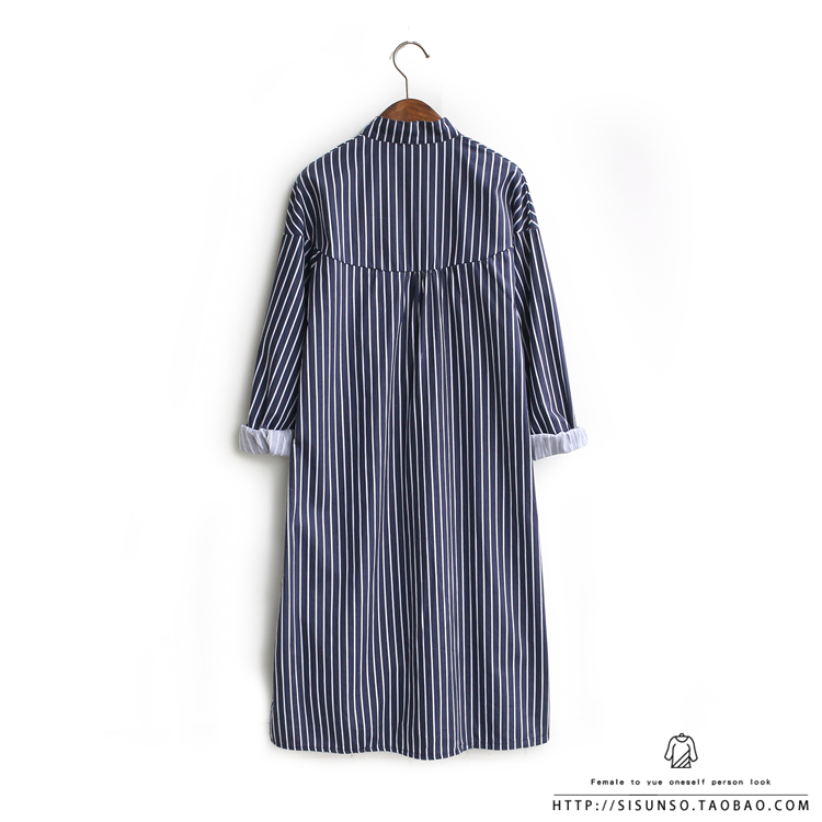 Women39s-spring-stripe-medium-long-brief-loose-shirt-three-long-sleeve--one-piece-dress-shirt--dress-32325296365