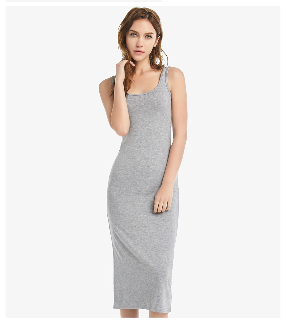 Womens-Casual-Summer-Dress-2018-Cotton-O-neck-Long-Dress-Sleeveless--Slim-Soild-Tank-A-Line-basic-sh-32614413780