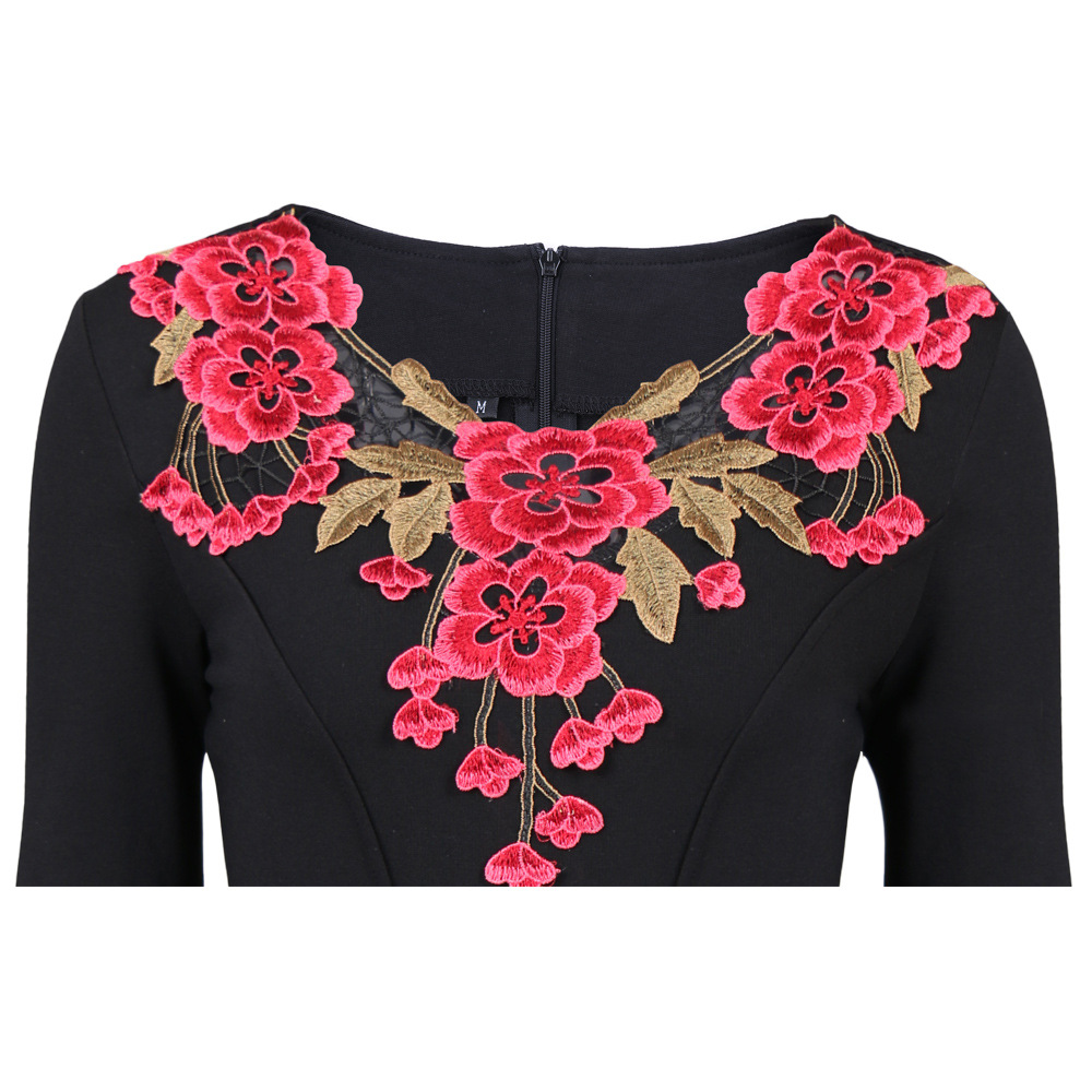 Womens-Crochet-Bodycon-Female-Stylish-Elegant-Applique-embroidery-34-Sleeve-Sheath-V-neck-Work-Offic-32802183000