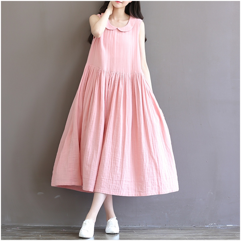 Womens-Summer-Dresses-High-Waist-Pink-Cotton-Dress-Peter-Pan-Collar-Vestidos-Longos-Vintage-Dresses--32793695305