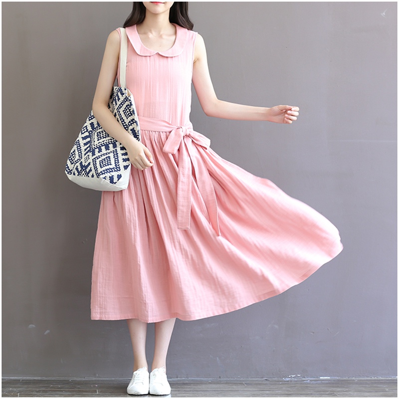 Womens-Summer-Dresses-High-Waist-Pink-Cotton-Dress-Peter-Pan-Collar-Vestidos-Longos-Vintage-Dresses--32793695305