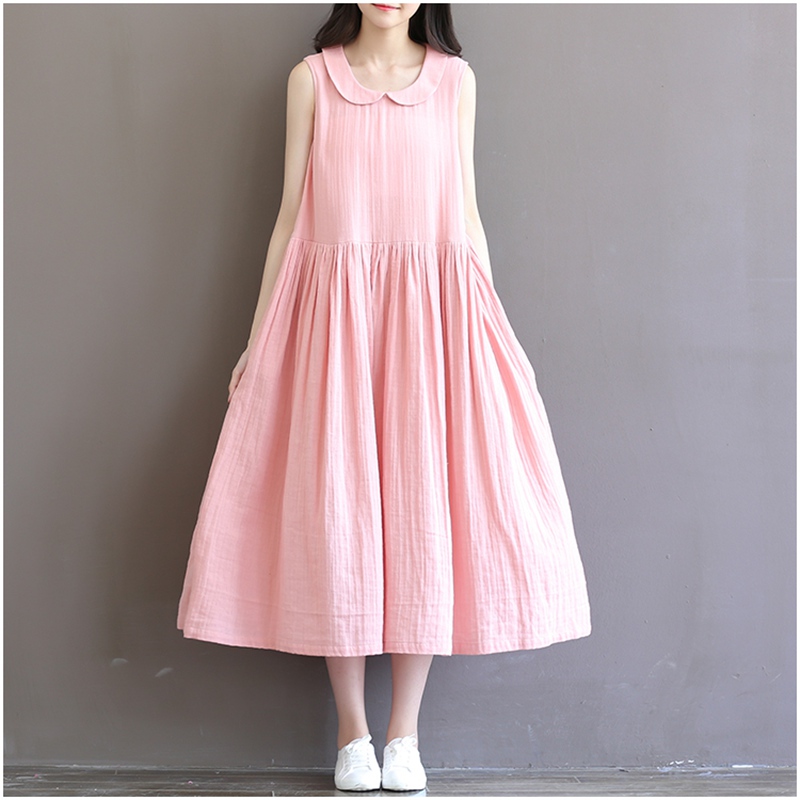 Womens-Summer-Dresses-High-Waist-Pink-Cotton-Dress-Peter-Pan-Collar-Vestidos-Longos-Vintage-Dresses--32793695305