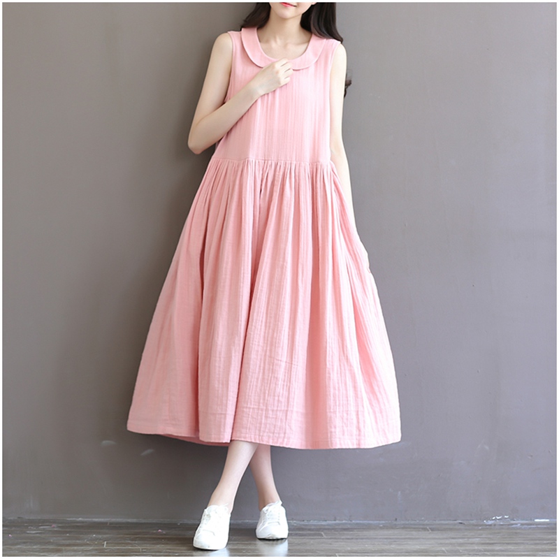 Womens-Summer-Dresses-High-Waist-Pink-Cotton-Dress-Peter-Pan-Collar-Vestidos-Longos-Vintage-Dresses--32793695305