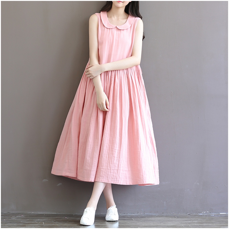 Womens-Summer-Dresses-High-Waist-Pink-Cotton-Dress-Peter-Pan-Collar-Vestidos-Longos-Vintage-Dresses--32793695305