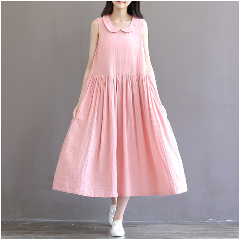 Womens-Summer-Dresses-High-Waist-Pink-Cotton-Dress-Peter-Pan-Collar-Vestidos-Longos-Vintage-Dresses--32793695305