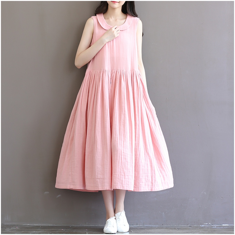 Womens-Summer-Dresses-High-Waist-Pink-Cotton-Dress-Peter-Pan-Collar-Vestidos-Longos-Vintage-Dresses--32793695305