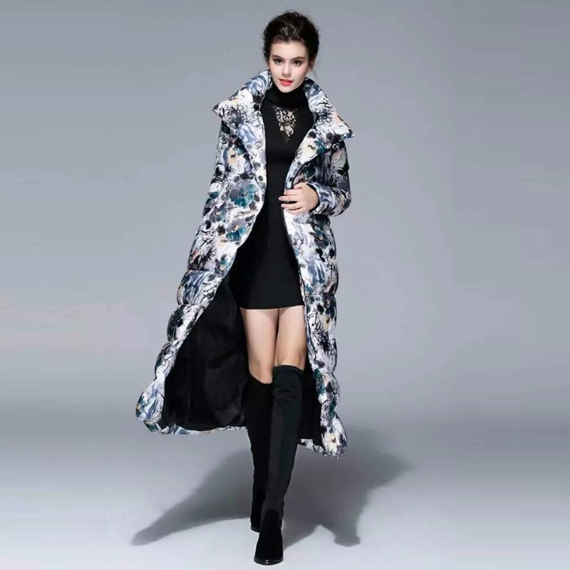 X-Long-Down-2016-New-Fashion-Autumn-and-Winter-New-Wide-Waisted-Long-Sleeve-Covered-Button-Floral-Pr-32522517540