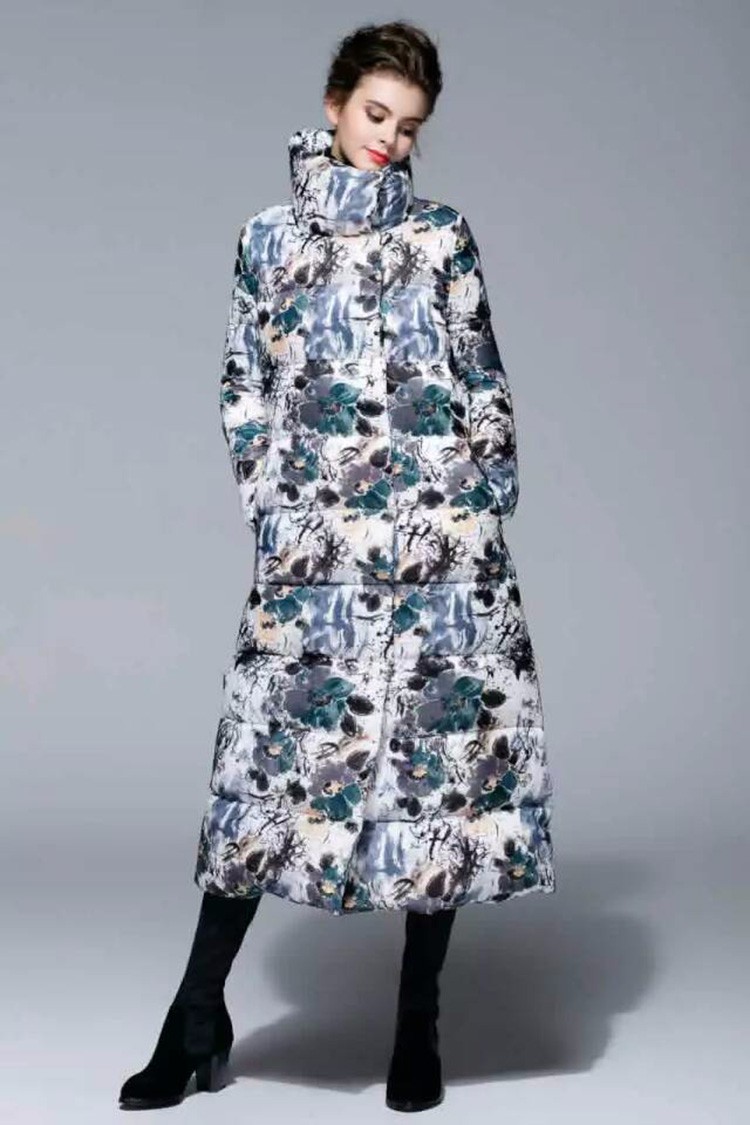 X-Long-Down-2016-New-Fashion-Autumn-and-Winter-New-Wide-Waisted-Long-Sleeve-Covered-Button-Floral-Pr-32522517540