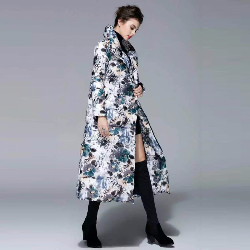 X-Long-Down-2016-New-Fashion-Autumn-and-Winter-New-Wide-Waisted-Long-Sleeve-Covered-Button-Floral-Pr-32522517540