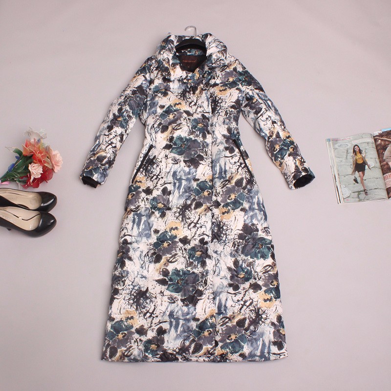 X-Long-Down-2016-New-Fashion-Autumn-and-Winter-New-Wide-Waisted-Long-Sleeve-Covered-Button-Floral-Pr-32522517540