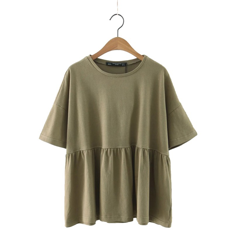 X621-women-brief-solid-color-pleated-half-sleeve-casual-t-shirt-ladies-o-neck-t-shirts-tee-tops--32721408408