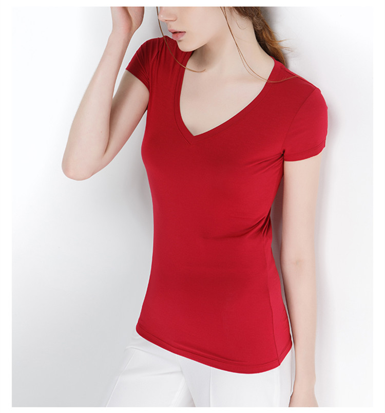 XS-4XL-New-Women39s-Cotton-T-shirt-Summer-2017-Casual-Elasticity-Short-sleeve-V-neck-Slim-Bottom-T-s-32687014414