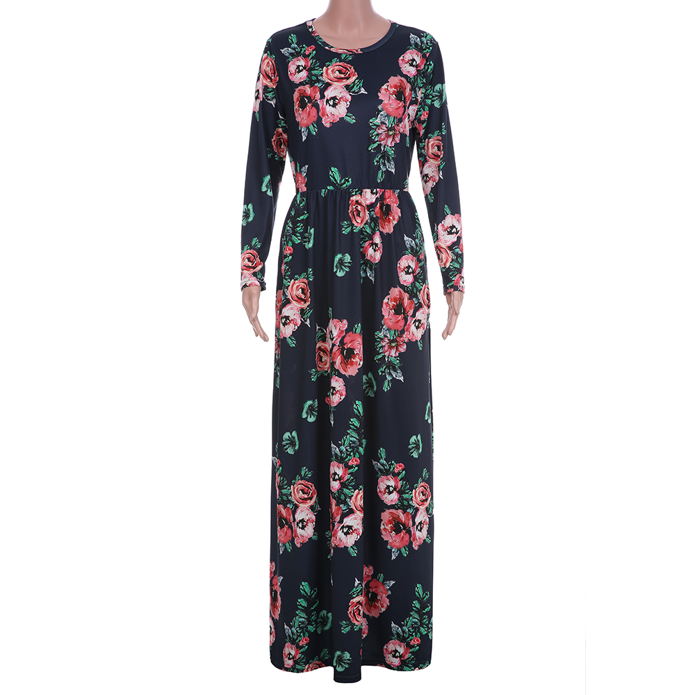 Ybenlow-2017-Women-Dresses-Long-Fashion-Printed-Maxi-Dress-O-neck-Three-Quarter-Sleeve-Empire-Flower-32790666089